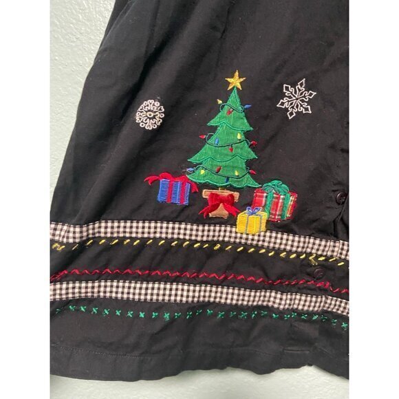Vintage Lemon Grass Studio Women's Christmas Holiday Party‎ Santa Claus Shirt L - Picture 3 of 8